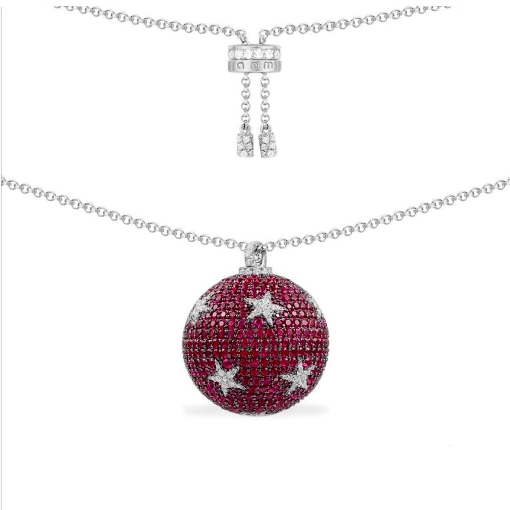 APM Monaco red ball stars silver adjustable necklace